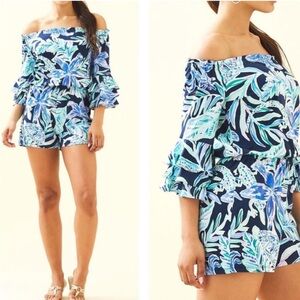 Lilly Pulitzer Calla Romper High Tide/Ready Set Gecko. Size‎ XS